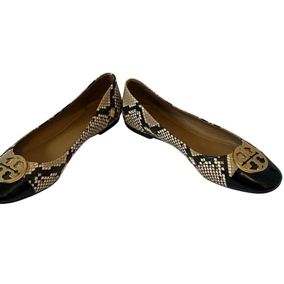 Tory Burch Chelsea Snake Printed Leather Cap Toe Ballet Flats Size 9.5 - Picture 6 of 8